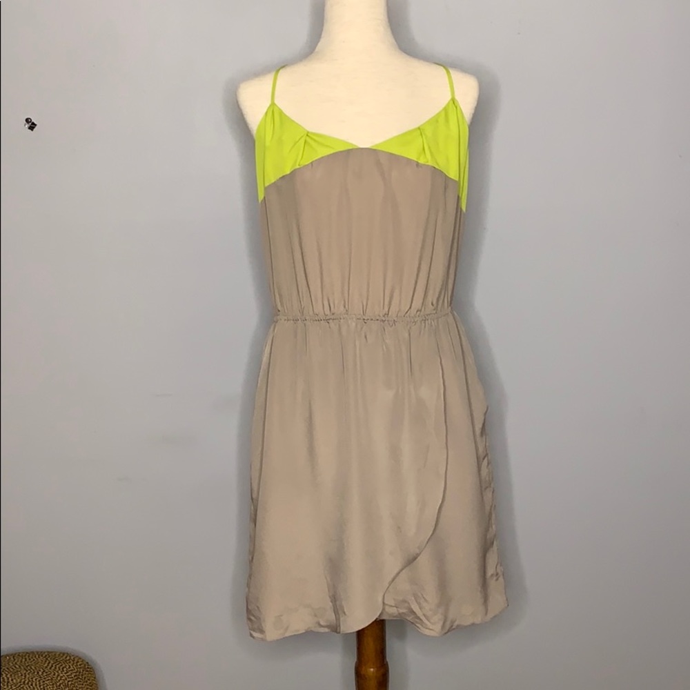NWT BCBG Tan & Lime Green Mini Cut Out Dress Large - Picture 1 of 16